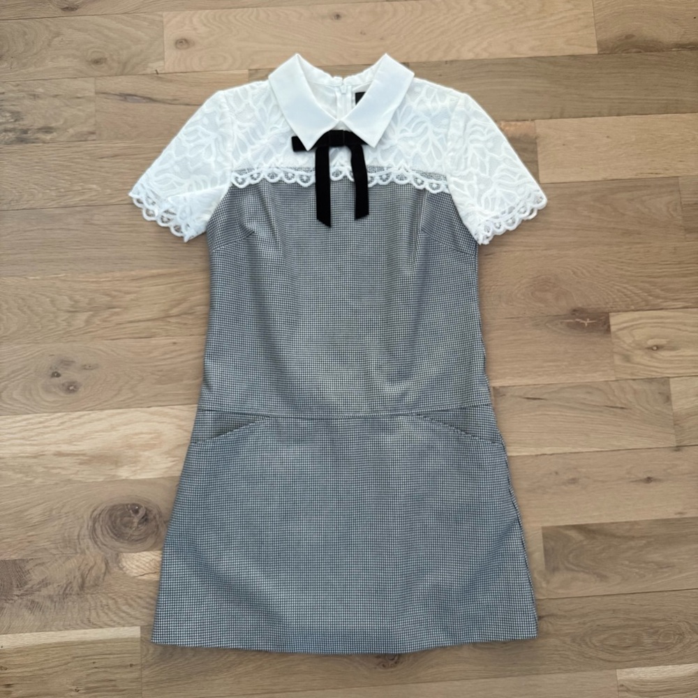 Cece Black and White Houndstooth Lace Dress
